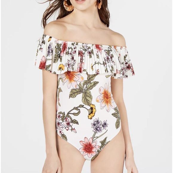 Guess Floral Off-Shoulder Bodysuit - White and Multicolor - Picture 1 of 16